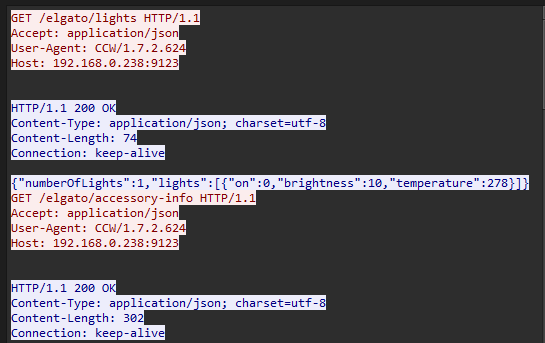 Using Wireshark to see the lights communicate over HTTP